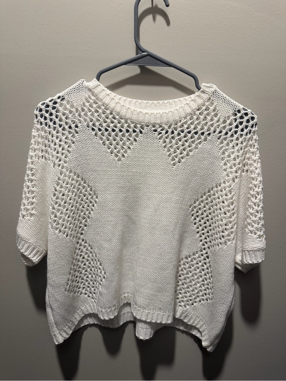 HYFVE Cream Open-Knit Short Sleeve Sweater